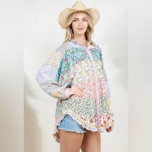 NWT Boho Floral Patchwork Women's Top Size S